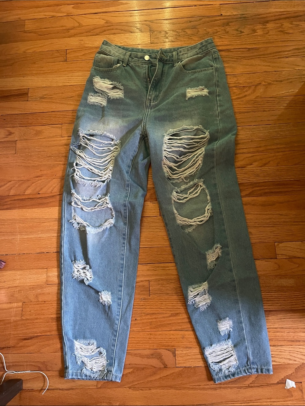 Distressed High-Waist Women's Jeans - Light Blue